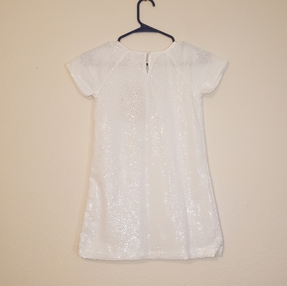 Peek Kids Girl's White Allover Sequins Save the Arctic Short Sleeve Dress 8 - Picture 4 of 12